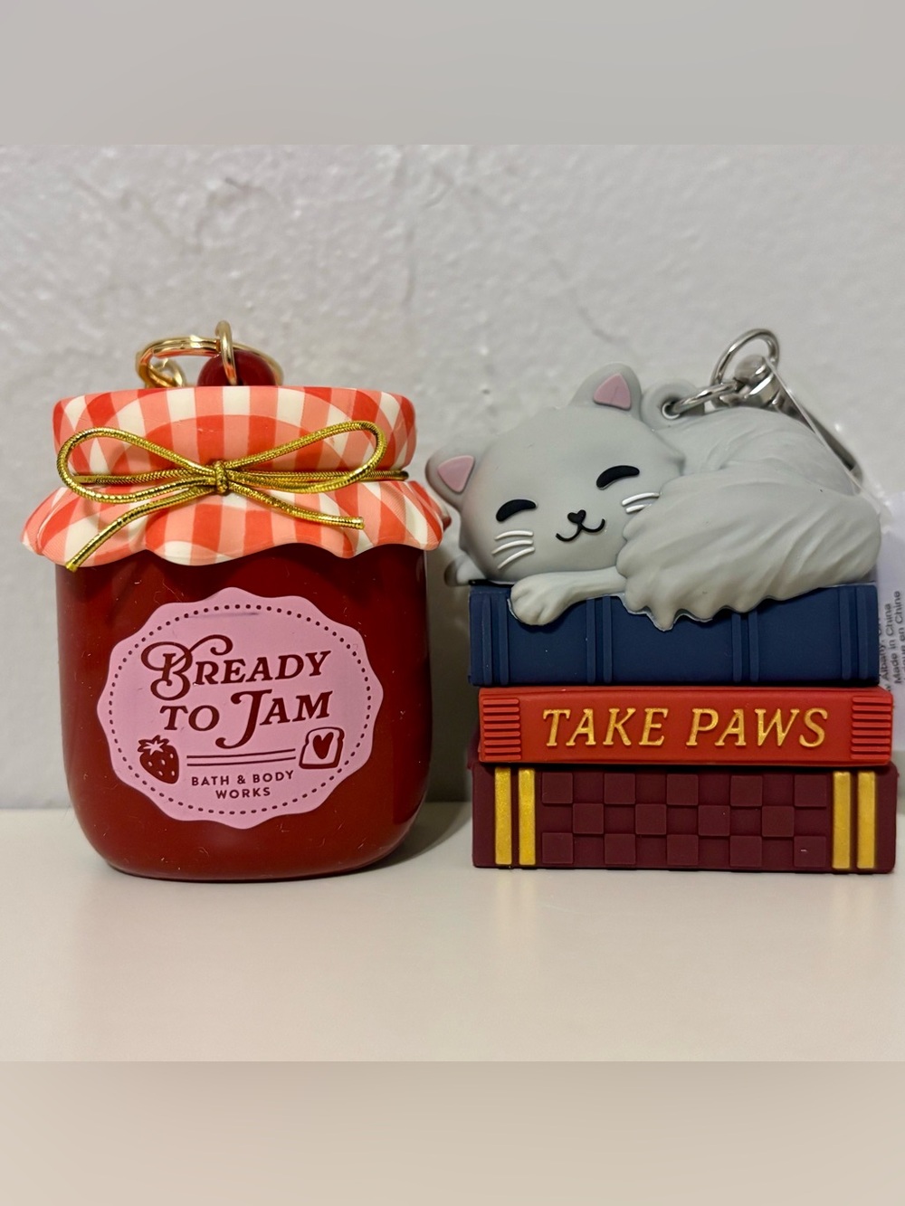 Bath & Body Works Cat Book Stack & Jar of Jam Pocketbac Sanitizer Holders